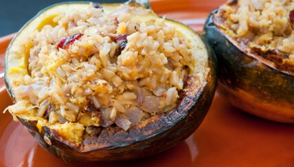 Stuffed Acorn Squash with Cranberry Sauce