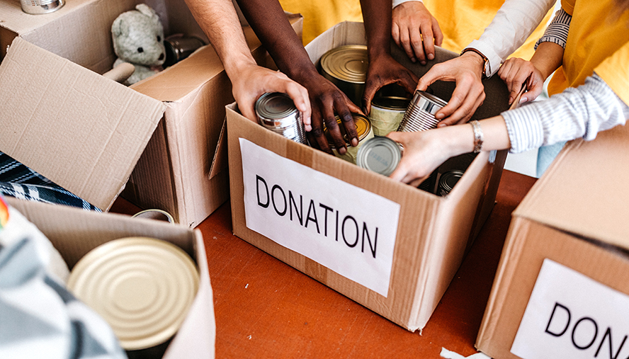 Donation boxes at a charity