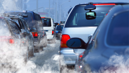 exhaust from cars in a traffic jam