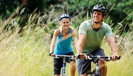 couple biking