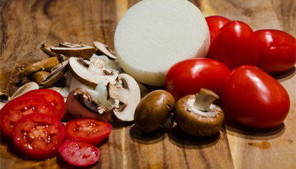 Tomatoes, onions and mushrooms