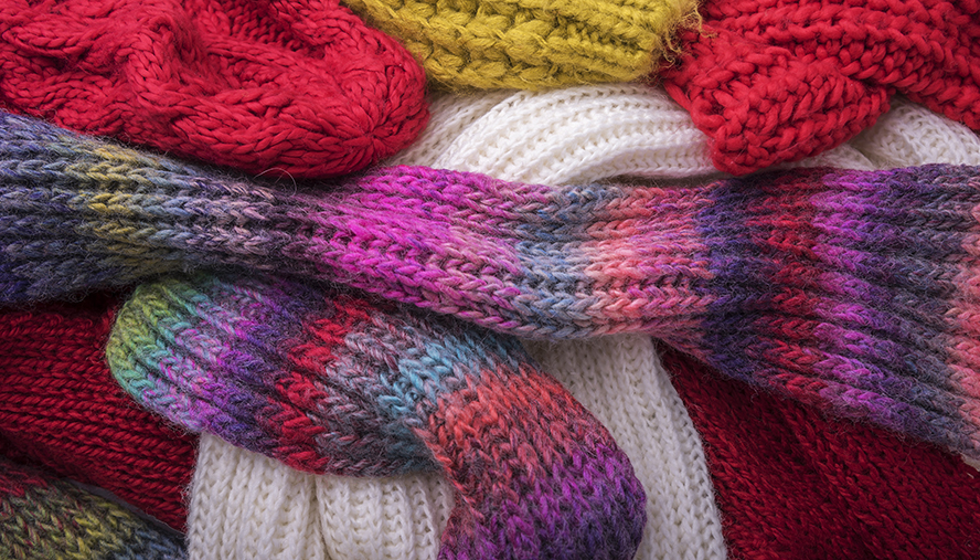 Colorful knitted scarves