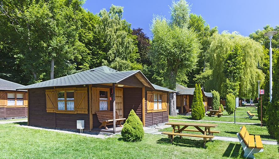 Camp cabin and picnic table