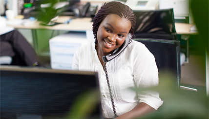 Patient support representative on the phone